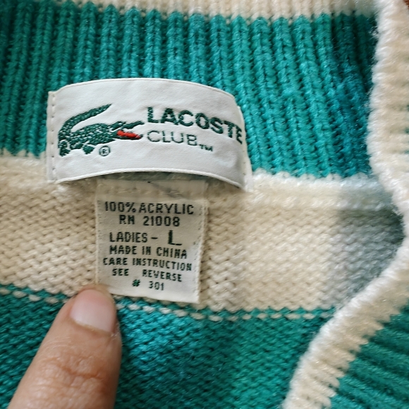 Lacoste V-Neck Sweater in Teal and Navy - Picture 2 of 8